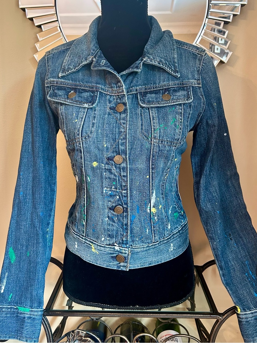 Polo by Ralph Lauren Blue Denim Jacket with Multicolor Paint Accents